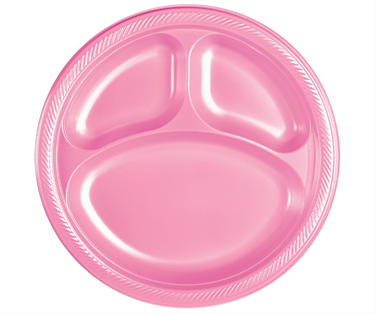 10" New Pink Divided Plastic Plates 20ct