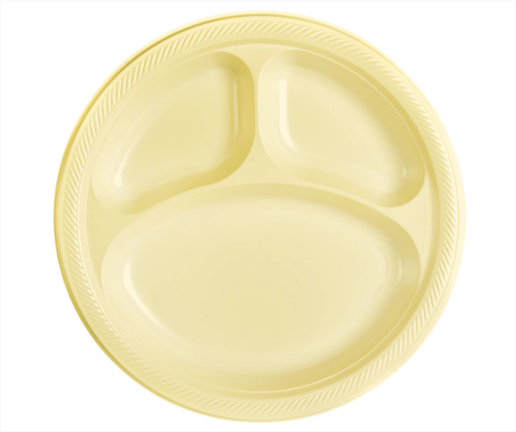 10" Vanilla Divided Plastic Plates 20ct