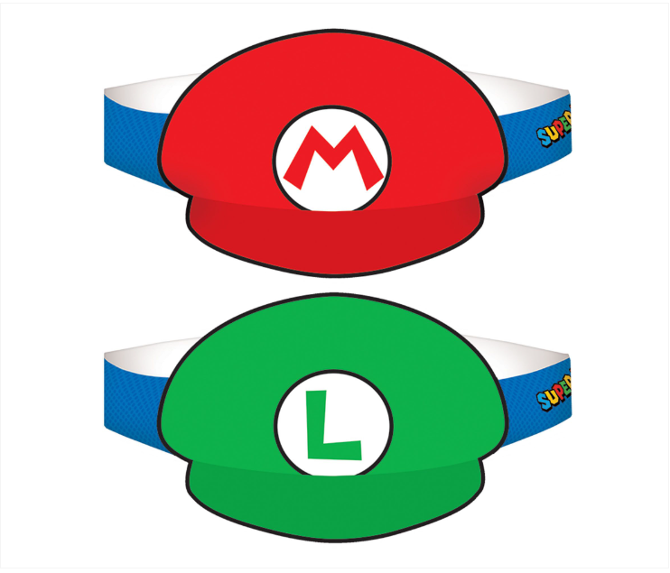 Super Mario Paper Hats 8ct