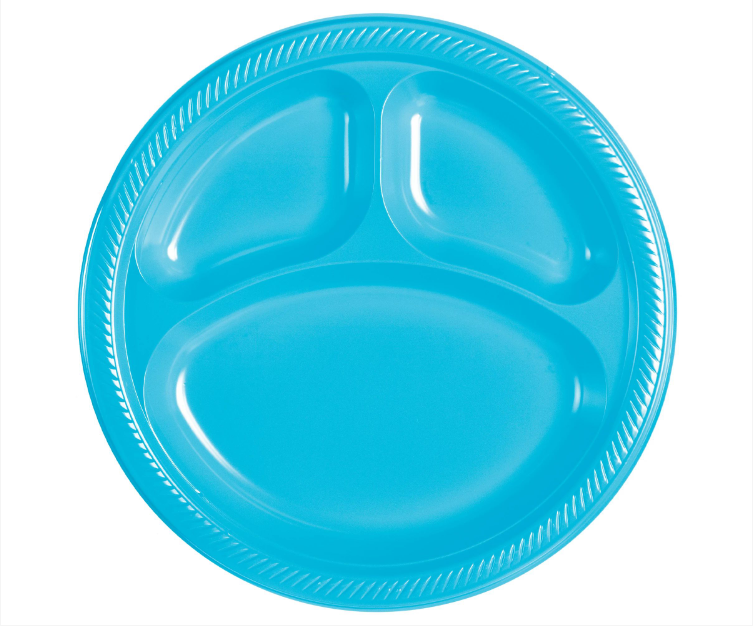 10" Divided Plastic Plates - Caribbean Blue 20ct