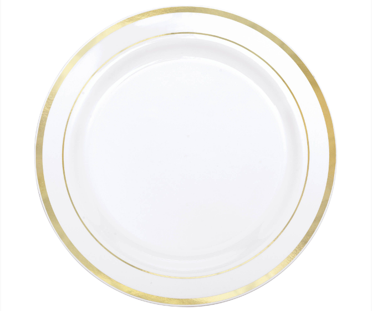 Plate 7.5" Premium Plastic White with Gold Trim 20ct