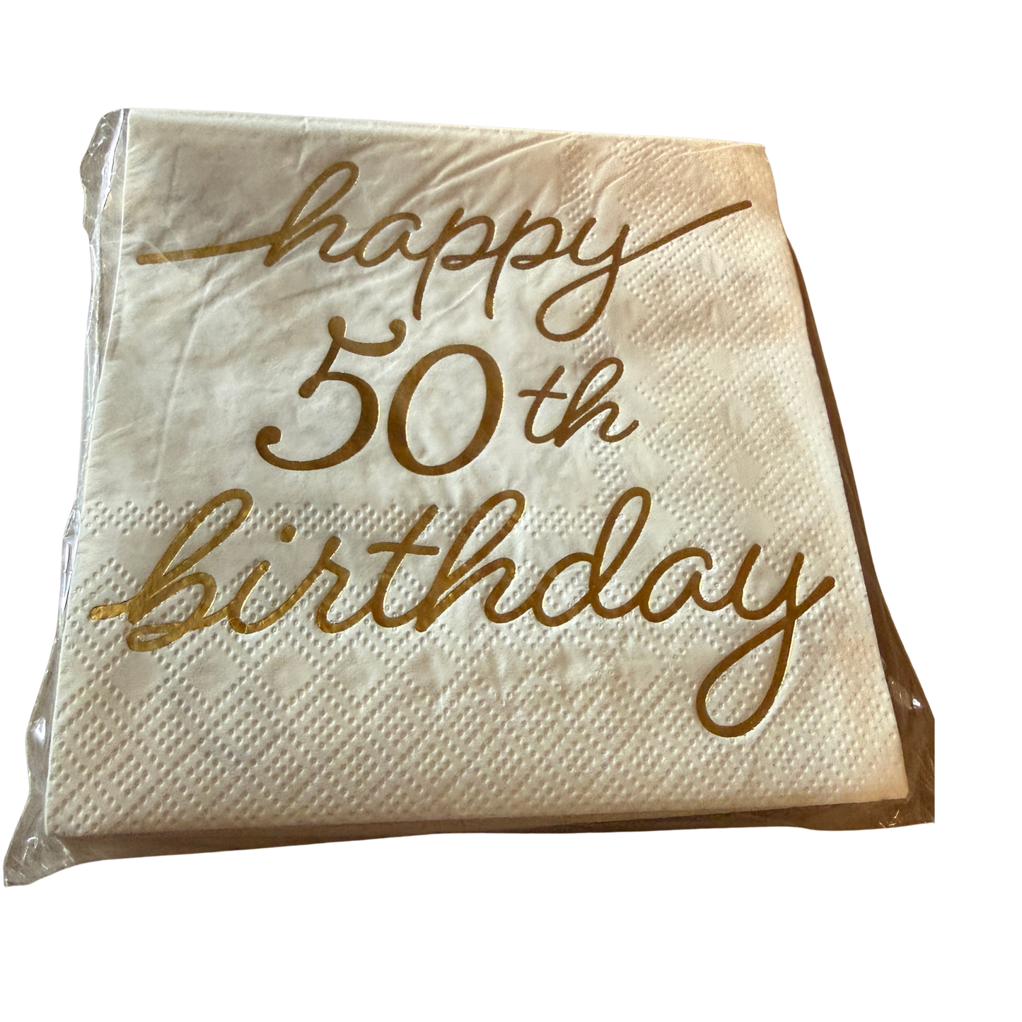 Happy 50th Birthday Gold Script Beverage Napkins
