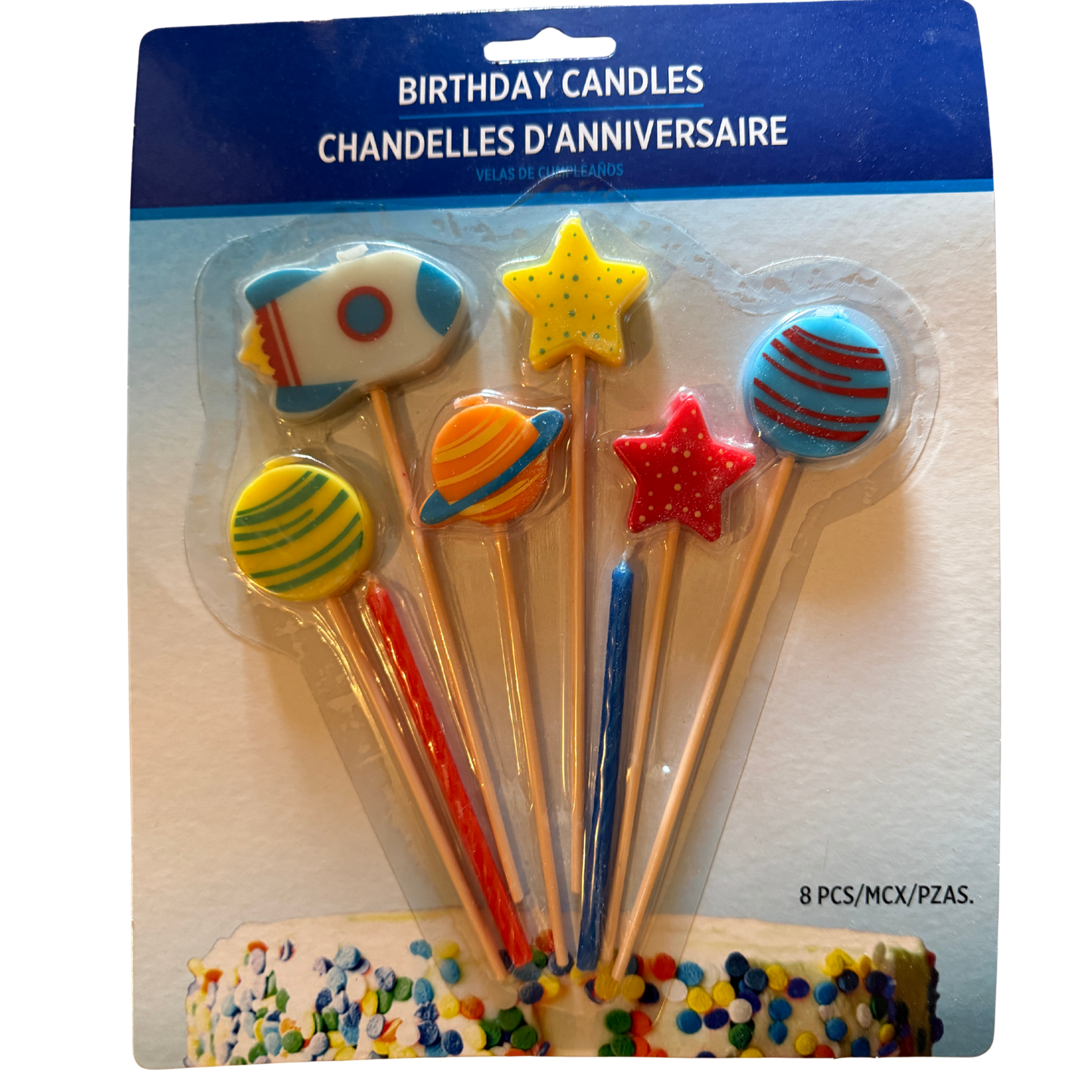 Space Birthday Candles – 8 Pack (Rocket, Planets & Stars)