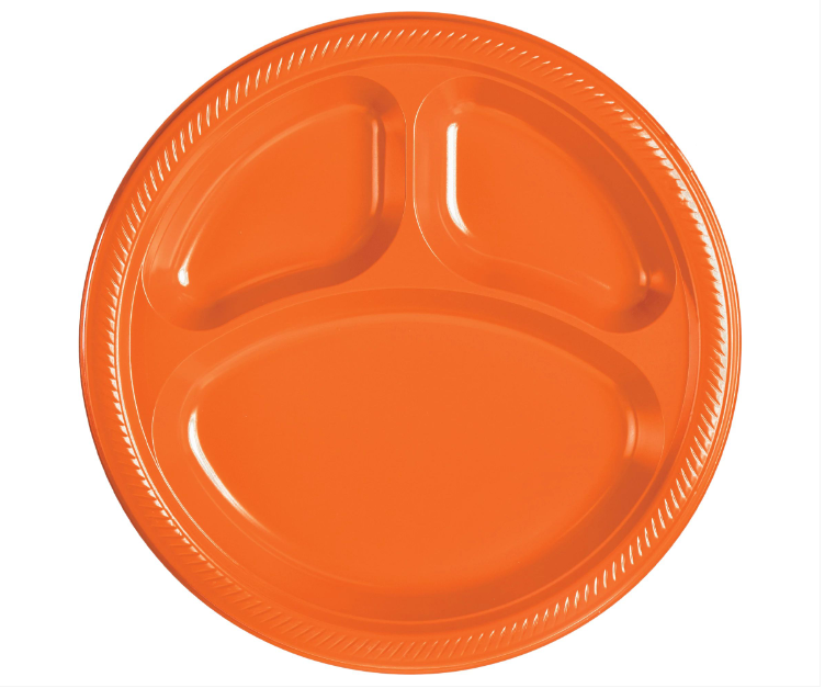 10" Orange Divided Plastic Plates 20ct