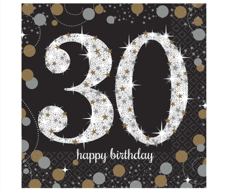 Sparkling Celebration 30th Birthday Beverage Napkins 16ct