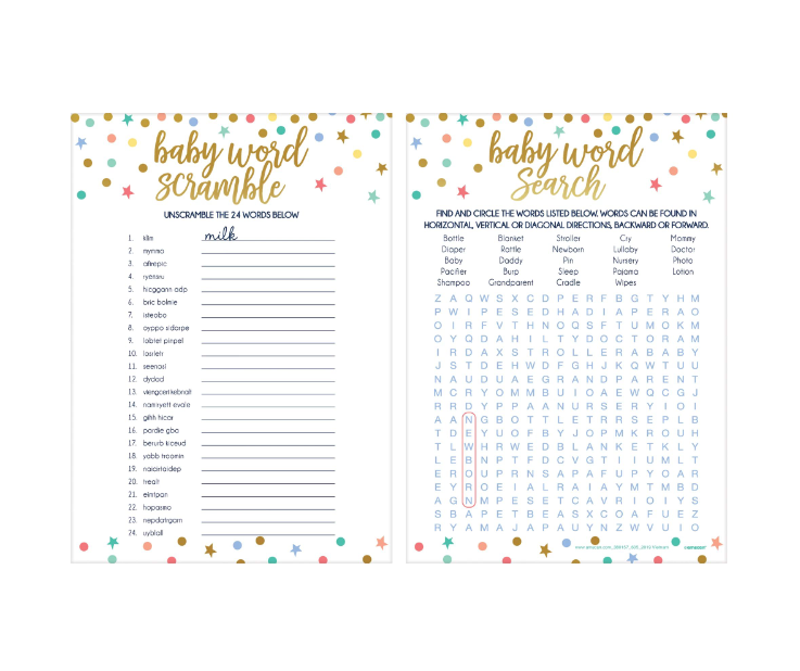 Baby Shower 2-in-1 Word Game 24pk