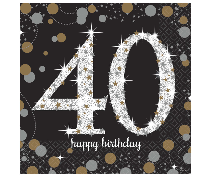 Sparkling Celebration 40th Birthday Beverage Napkins 16ct