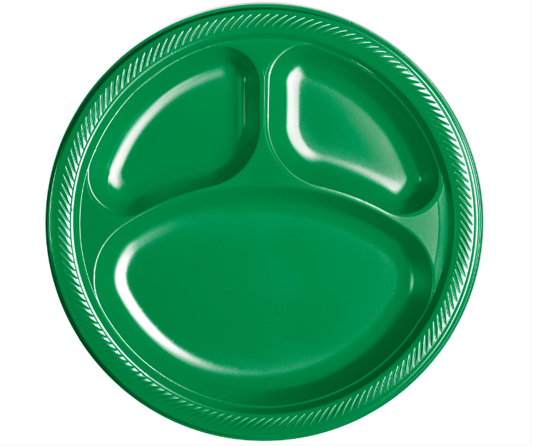 10" Plastic Divided Plates - Festive Green 20ct