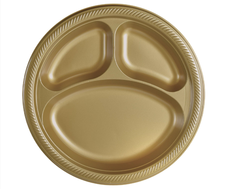 10" Gold Divided Plastic Plates 20ct