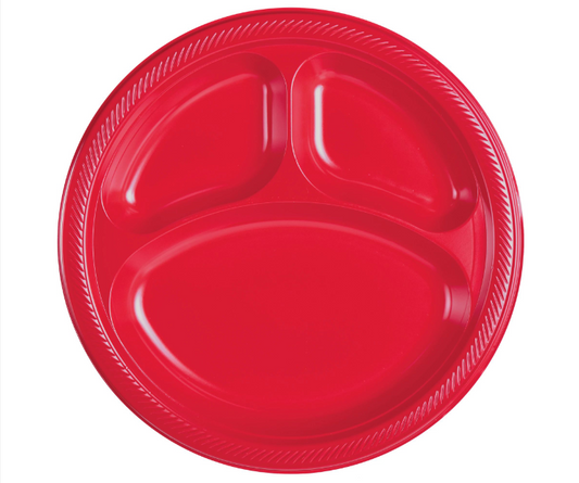 10" Divided Red Plastic Plates 20ct