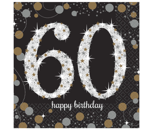 Sparkling Celebration 60th Birthday Beverage Napkins 16ct