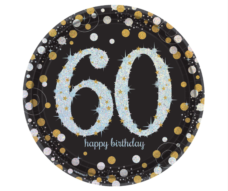 Sparkling Celebration 60th Birthday 9" Paper Plates 8ct