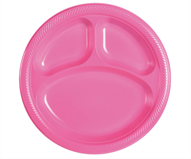 10" Divided Bright Pink Plastic Plates 20ct Party America