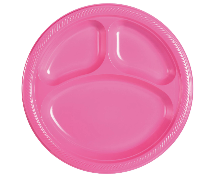 10" Divided Bright Pink Plastic Plates 20ct