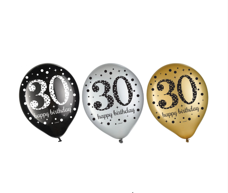 Sparkling Celebration 30th Birthday Latex Balloons 15ct