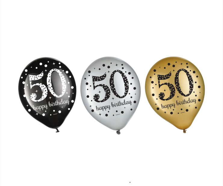 Sparkling Celebration 50th Birthday Latex Balloons 15ct