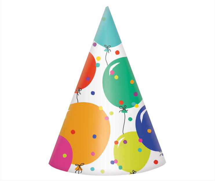 Party Balloons Cone Hats 8ct