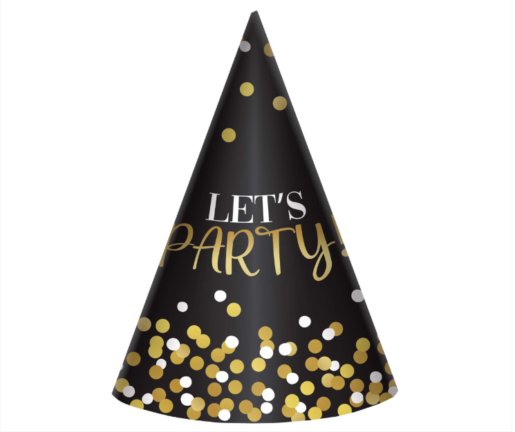 Black/Gold Party Hats 8ct