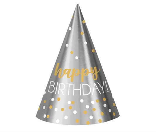 Silver/Gold Birthday Cone Hats 12ct