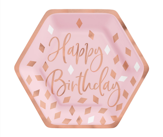 Blush Birthday 7" Hexagon Paper Plates 8ct