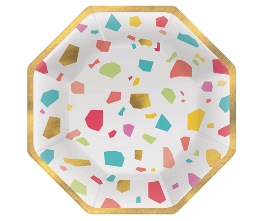 Rainbow Terrazzo 7" Octagon Paper Plates 20ct