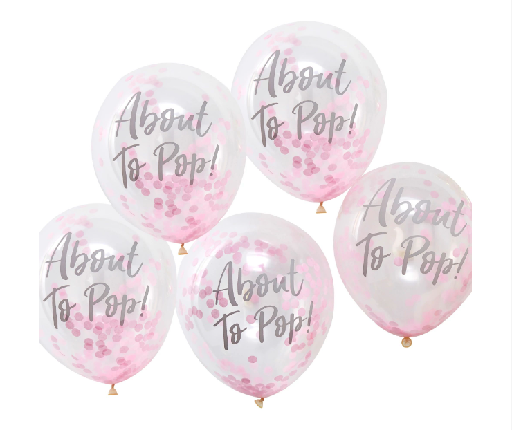 "About to Pop" Pink Confetti Filled Balloons 5pk