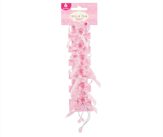 Pink Pacifier Favor Ties 6ct