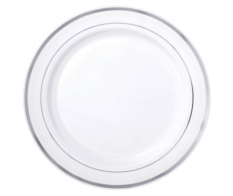Plate 7.5" Premium Plastic White with Silver Trim 20ct