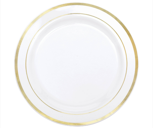Plate 7.5" Premium Plastic White with Gold Trim 20ct