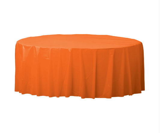 84" Orange Round Plastic Tablecover