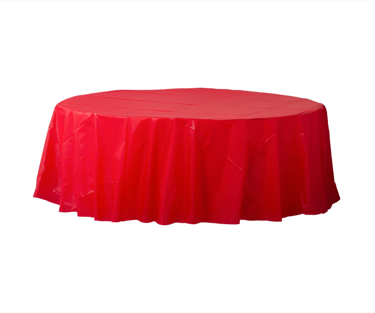 84" Round Plastic Red Tablecover