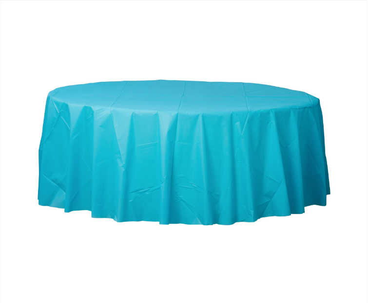 84" Round Plastic Tablecover - Caribbean Blue