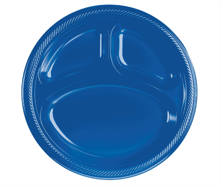10" Divided Plastic Plates - Bright Royal Blue 20ct