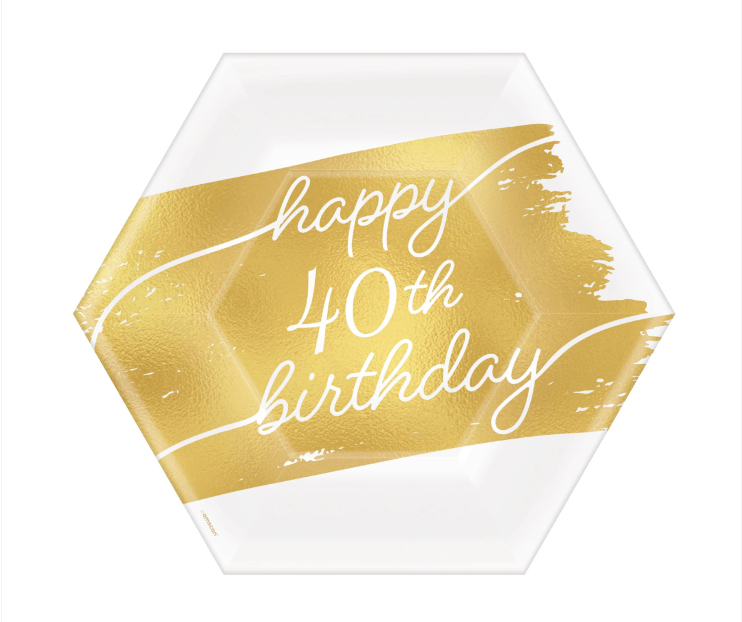 Golden Age 40th Birthday 7" Paper Plates 8ct