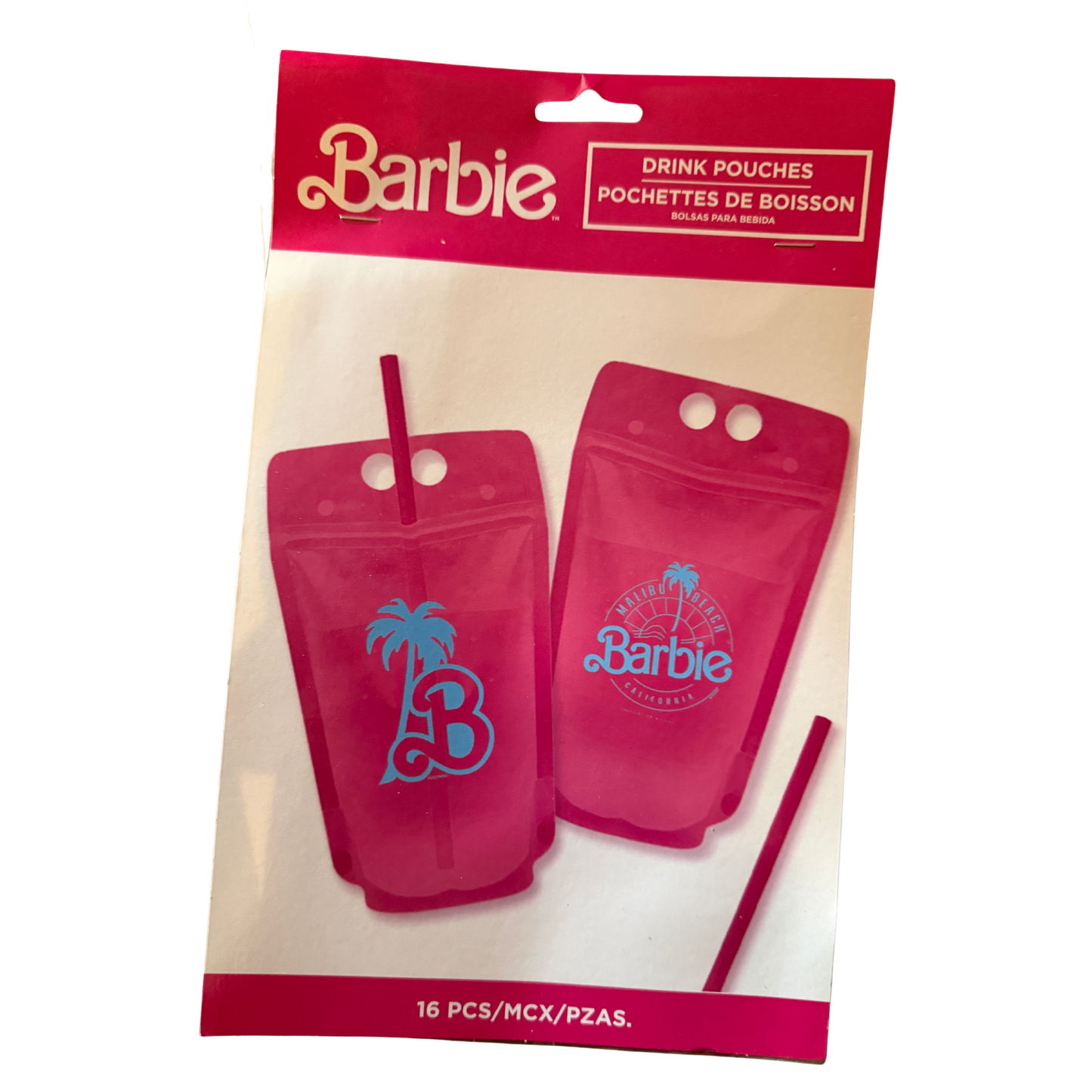 Barbie Drink Pouches with Straws – 16 Piece Party Set