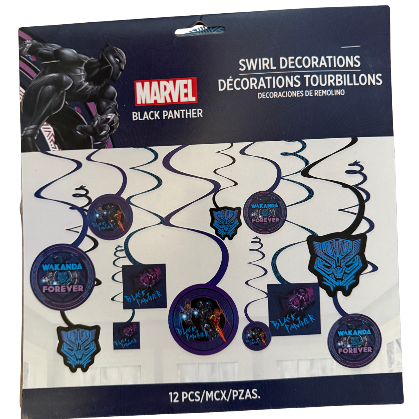 Black Panther Marvel Black Panther Swirl Hanging Decorations – 12 Piece Pack