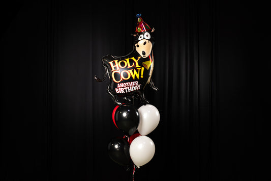 Holy Cow Another Birthday Mylar Balloon, 6 Latex Balloons, and a Balloon Weight