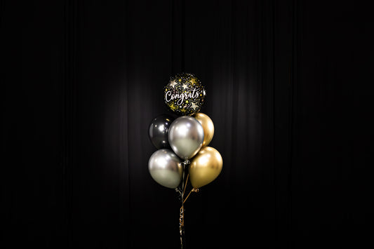 Congratulations Mylar Balloon, 6 Latex Balloons, and a Balloon Weight