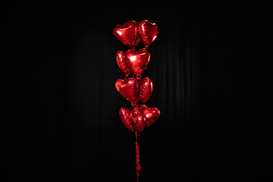 A Dozen Red Mylar Heart Balloons, and a Balloon Weight